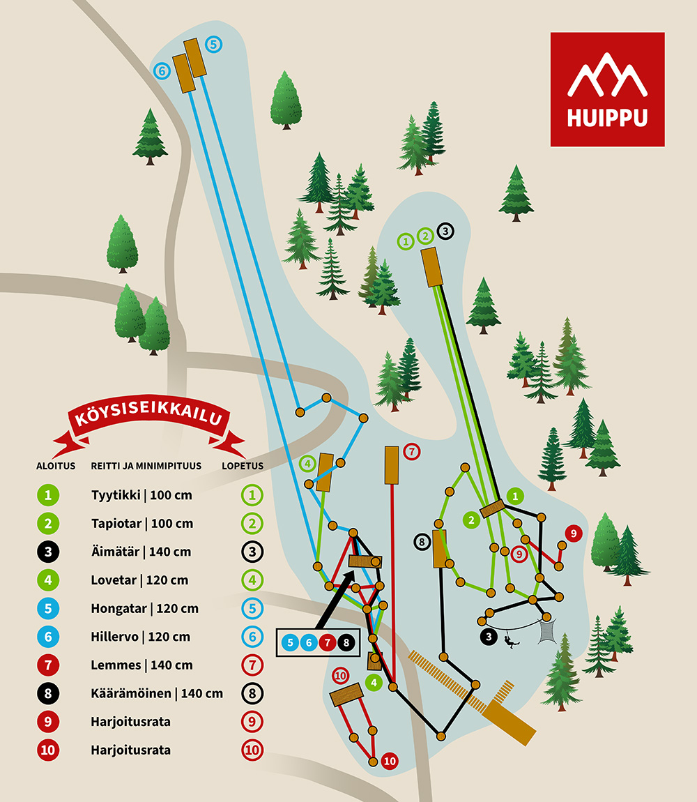 kartta huipun seikkailuradoista